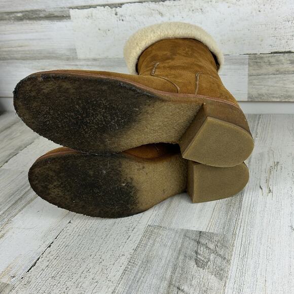 Coach Women’s 9.5 Patsy Chestnut Suede Fleece Heel Designer Ankle Boots - Picture 6 of 8